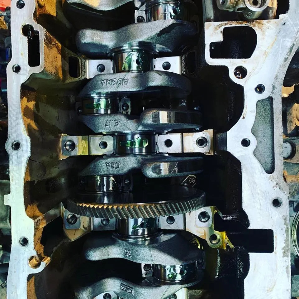 Engine block with crankshaft fitted at CJ Performance Mansfield
