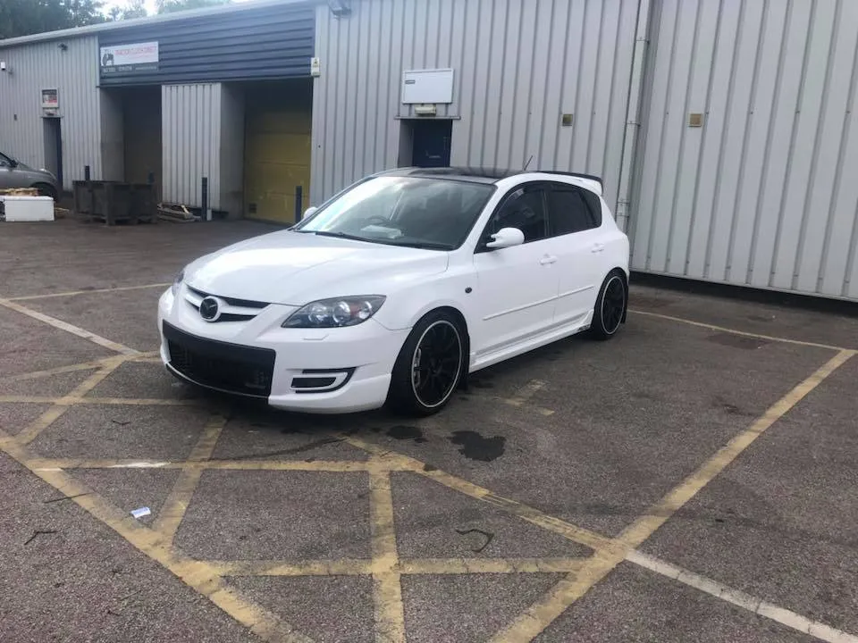White Mazda 3 MPS outside CJ Performance garage in Mansfield