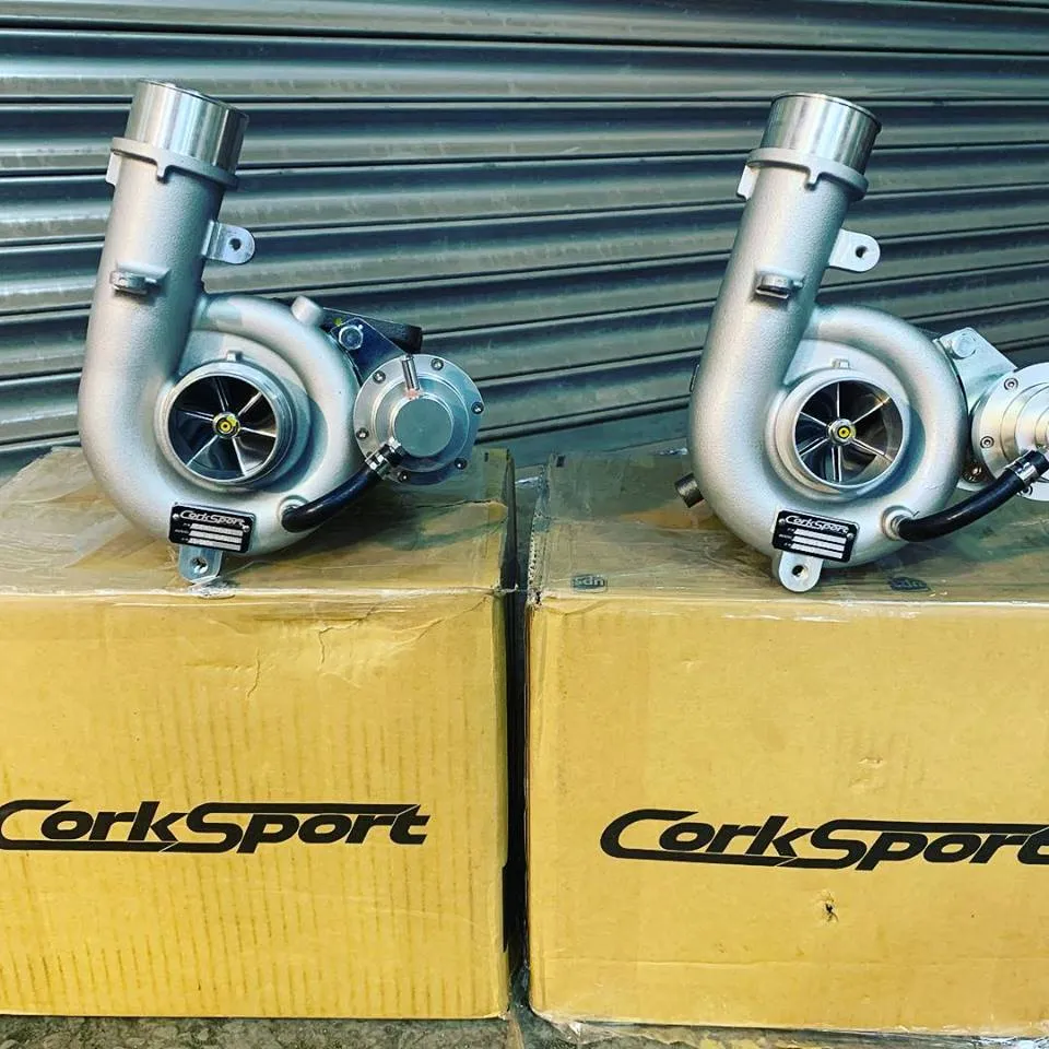 Pair of CorkSport turbochargers for a turbo upgrade at CJ Performance Mansfield
