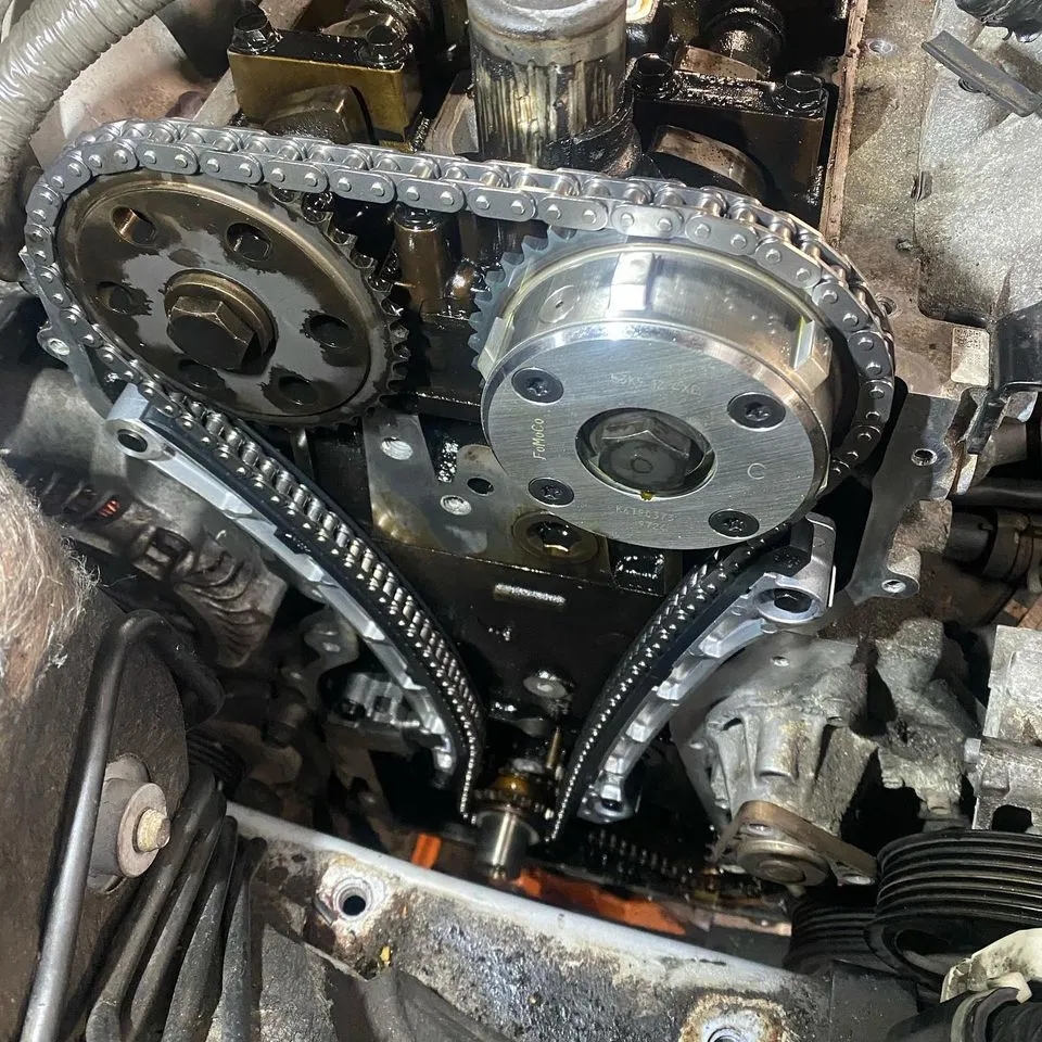 Timing chain replacement on an engine at CJ Performance Mansfield